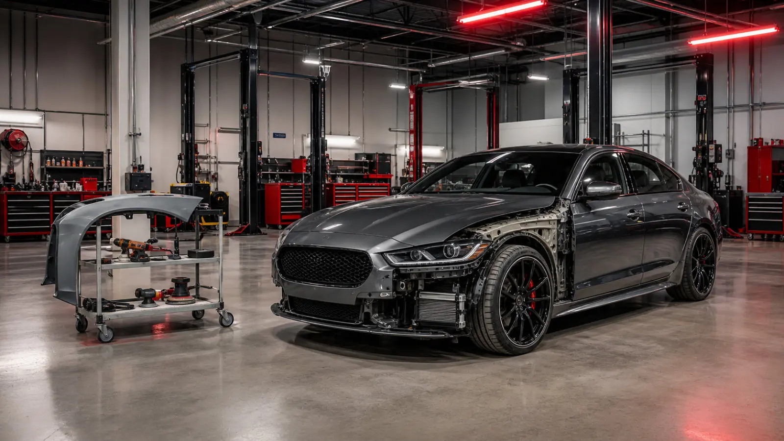 Vehicle receiving professional body repair at Carbon Collision Repair